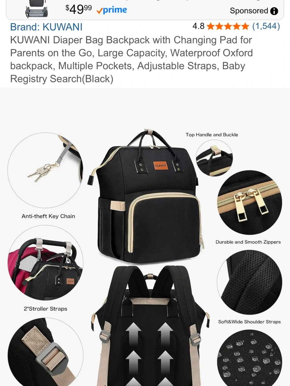 Kuwani Black Diaper Bag
